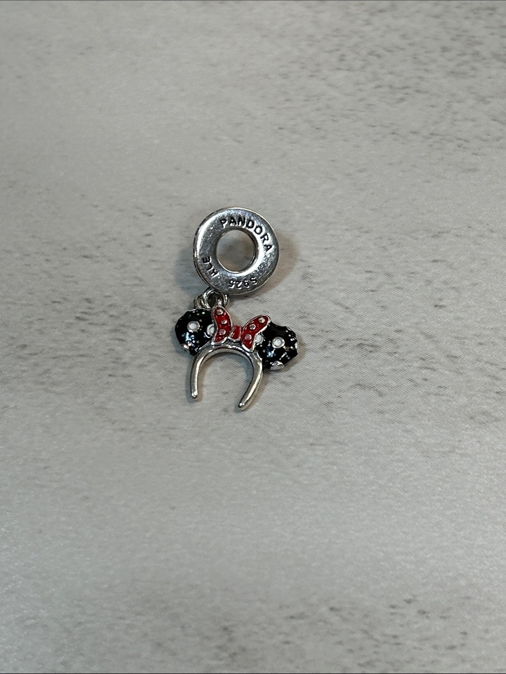 Pandora 925 Sterling Silver Minnie Headband Charm with Black Ears & Red Bow